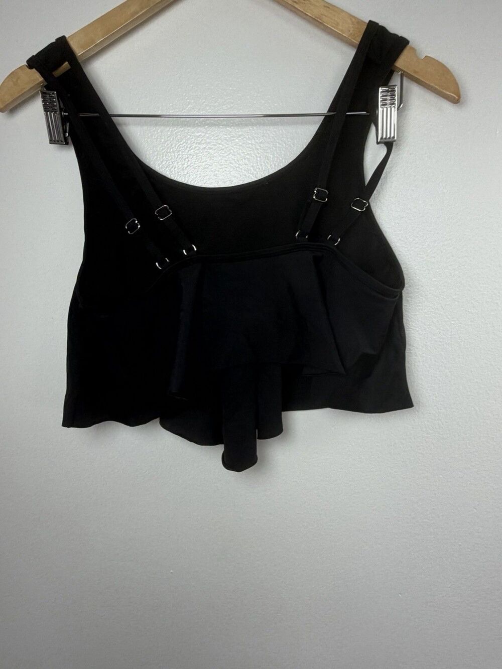 2Piece Tankini Swimsuit Black Ruffle Top Striped High Waist Size S - Picture 5 of 12